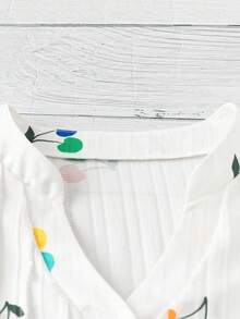 SHEIN Clasi 女式樱桃印花褶领 H 型休闲日常度假盖袖衬衫 - 彩色 - 查看 3