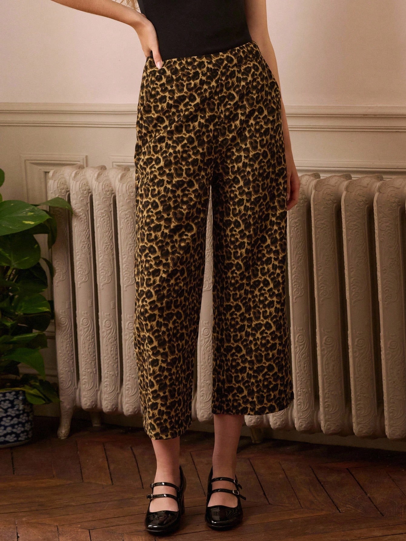 Leopard Print Corduroy Trousers With Straight-Leg Fit Spring Spring Summer Office