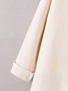 Tween Girl Korean Style Striped Casual Sun Protection Shirt, Spring/Summer,Holiday,Summer,Travel, School, Campus, College - Apricot - View 4