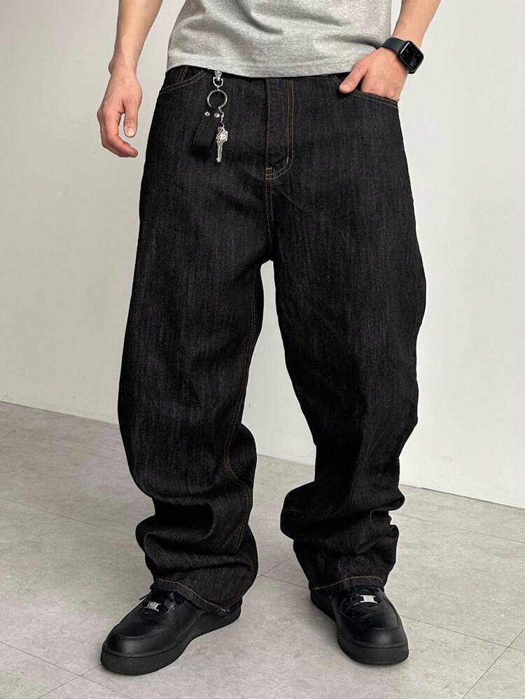 Men's Loose Fit Casual Jeans With Pockets, Spring/Summer, Grunge