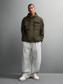 SUMWON Military Style Utility Jacket Winter Fall Outerwear Casual Cargo Pockets Zipper Front Hood Streetwear Men Lightweight Outdoor Everyday Wear