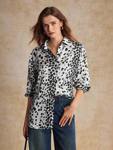 House of One Collared Button-Up Transparent Chiffon Blouse Women Casual Spring Autumn