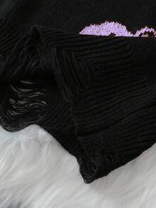 Lunelith SHEIN Lunessa Funny Ghost & Pumpkin Jacquard Knit Crew Neck Casual Pullover Sweater For Halloween