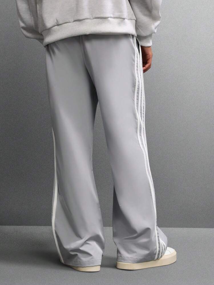 Wide Leg Nylon Pants With Side Stripes Flared Bottom