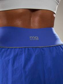MISSGUIDED High Waisted Athletic Running Shorts With Layered Design For Active Women Workout Gym Training - Blue - View 4