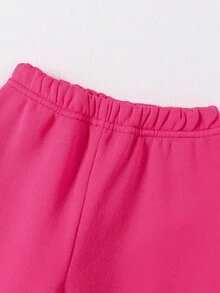 SHEIN Playful Pals 2 件套女婴套装：花卉和字母印花连帽卫衣和花卉印花羊毛裤，适合秋冬季外出 - 玫紅色 - 查看 7