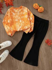 2pcs/Set Young Girl Cute Cartoon Princess Sweatshirt & Sweatpants, Fashionable Sports Style Suitable For School And Sports, For Halloween Party