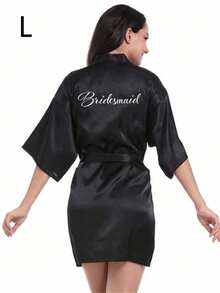 SHEIN 1pc Wedding Decoration Printed Letters BRIDE Nightgown Bathrobe Wedding Engagement Honeymoon Travel Wife Gift Bachelorette Party Bridal Shower Bridesmaid Gift - Black - View 5