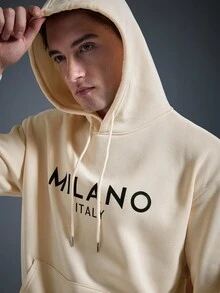 Driftmere DRIFTMERE Men Italian Graphic Print Casual Sports Commuting Versatile Letter Long Sleeve Hooded Fleece Sweatshirt, Track Hoodie For Men