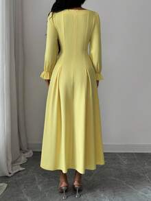 Rafferiza Vestido elegante de unicolor con decoración de rhinestones para mujer - Amarillo - Ver 2
