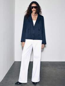 Lumivelle 复古小众西装领双排扣宽松休闲短款长袖风衣外套女，女士双排扣长袖翻领夹克外套，秋季女短款夹克风衣，时尚简约百搭双排扣短款风衣外套，双排扣翻领长袖短款外套外套 - 藏蓝色 - 查看 5