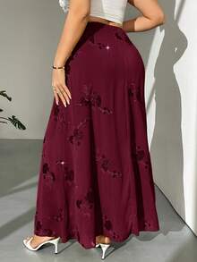 Firerie Plus Size Sequin Decor Casual Skirt - Burgundy - View 2