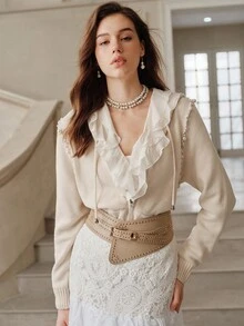 SHEIN Unity Classic Solid Color Zip-Up Hooded Knit Cardigan, Suitable For Fall, Autumn, Winter, Elegant, Chic, New Year, Casual, Christmas - Apricot - View 3