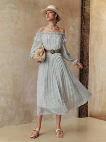 Arave Women's Off Shoulder Chiffon Pleated Maxi Dress, Flowing And Romantic