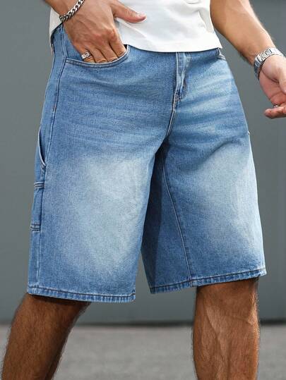 Manfinity Homme 男式宽松工装口袋抽绳腰牛仔百慕大短裤