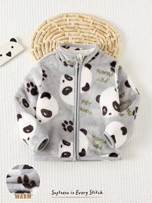Cozy Pixies Giacca a maniche lunghe con stampa di panda cartoni animati per neonato maschio, versatile e confortevole