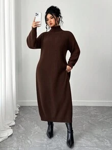 SHEIN Tall CURVE Plus Size Casual Turtleneck Raglan Sleeve Sweater Dress Winter Fall Autumn