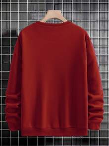 SHEIN Cottnline 100%Cotton Men's Round Neck Sweatshirt With Hand Print Outline Design - Red - View 2