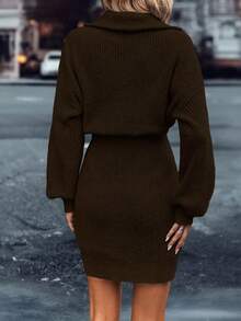 EMERY ROSE 女式休闲拉链短款开衫连衣裙 - 棕色 - 查看 2