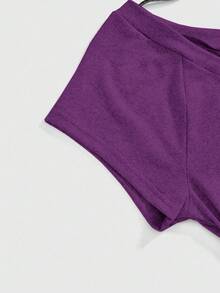 ROMWE Grunge Punk 性感 Y2K 二合一 V 领条纹撞色挂脖领结女式 T 恤，紫色 - 紫色 - 查看 3