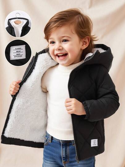 SHEIN Baby Boy Warm Quilted Hooded Padded Coat, Casual For Autumn/Winter Baby Winter Coat Baby Boy Winter Coat Winter Baby Clothes Baby Quilted Winter Coat Toddler Winter Coat Baby Boy Zip Up Jacket Baby Boy Hooded Jacket Baby Boy Fleece Jacket Toddler Boy Quilted Jacket Fall