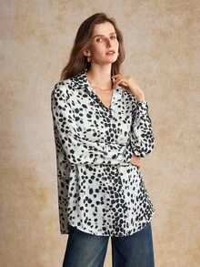 House of One Collared Button-Up Transparent Chiffon Blouse Women Casual Spring Autumn