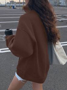 DAZY 女士秋冬撞色领保暖宽松卫衣 - 咖啡棕 - 查看 3