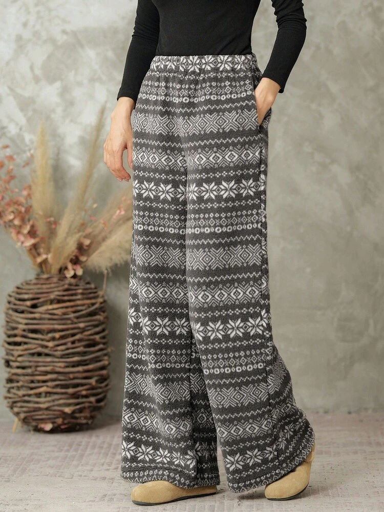 Women's Loose Bohemian Style Faux Lamb Wool Pants Vacation
