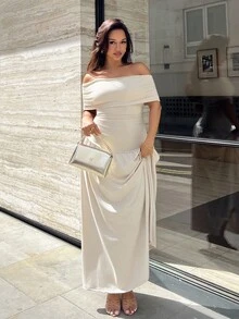 NegzBox Women's Solid Off Shoulder Cinched Waist Dress, Simple & Minimalist, Summer