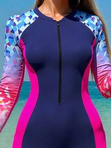Swim SPRTY 2025年新款女士多色印花连体泳衣，海滩度假休闲运动冲浪服 - 彩色 - 查看 3