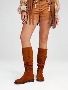 Styleloop Women's Vintage Over-The-Knee Boots, Round Toe Slim Fit Tall Riding Boots, Suitable For Halloween, Christmas, Autumn, Cowgirl Outfit, Brown Boots, Western Boots, Core - Camel - View 4