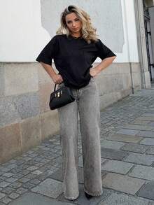Jeta Ari Quần Jeans Denim Thường Ngày Thiết Kế Đơn Giản Có Túi Nút Phía Trước Cho Nữ - Xám - Xem 6