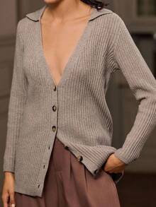 lacRébo Cosy Oversized V Neck Rib Knit Cardigan With Button Front Office Outfits Fall Women Clothes Autumn Winter