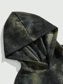 ROMWE MEN Grunge Punk 男士做旧深色休闲套头连帽衫，百搭长袖 - 黑色 - 查看 4