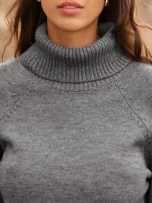 lacRébo Loose Fit Boxy Knit Turtle Neck Jumper Spring Women Clothes Spring Outfits Spring Women Clothes Spring Summer Going Out Outfits - Grey - View 6