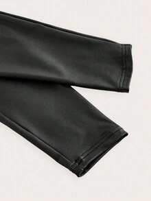 EMERY ROSE Women's Casual Sports Knit PU Leggings, Long Pants Spring,Summer - Black - View 5