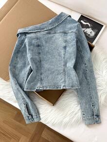 Comfortcana Sweet Girl, Women's Denim Jacket , Sexy Slim Fit Stretch, Long Sleeve , Fall Women Jackets, Concert Women, Party Women Jackets, Rhinestone Jackets, Street Wear Women, Rave Festivals, Fall Jacket, Bustier Jacket - Light Wash - View 2