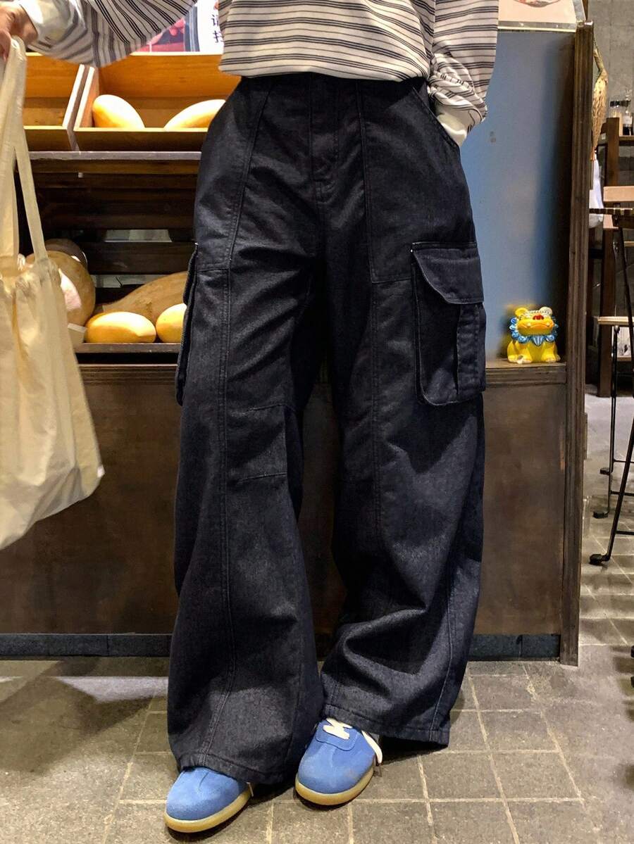 DAZY Women's Casual Loose Cargo Denim Jeans