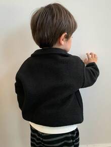 DAZY Baby Boys' Colorblock Sherpa Fleece Embroidered Korean Style Long Sleeve Sweatshirt Fall,Winter Toddler - Black - View 2