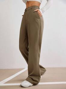 Seusyu Women's Fashionable Versatile Solid Color Straight Leg Pants - Khaki - View 4