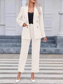 EURMUSE Bộ quần dài tay và áo blazer tối giản mặc hàng ngày cho nữ - trắng - Xem 1