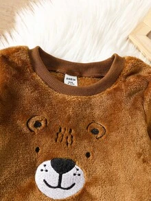 2 件套男婴卡通熊刺绣舒适休闲家居服套装，冬季