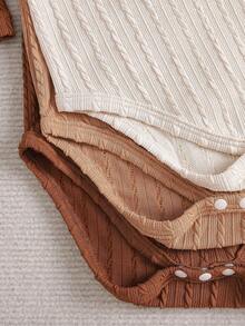 SHEIN 3件套男婴/男女通用高领罗纹双面抓绒长袖连体衣套装，棕色调，适合秋冬季节、日常外出或休闲居家穿着。 - 彩色 - 查看 8