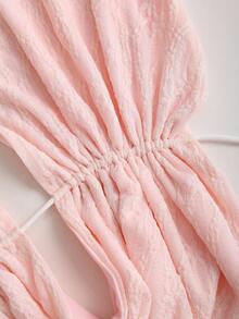 Sweetra New Lace Sheer Sexy Romantic Vacation Halter Backless Top And Mini Skirt 2 Pieces Set - Pink - View 4