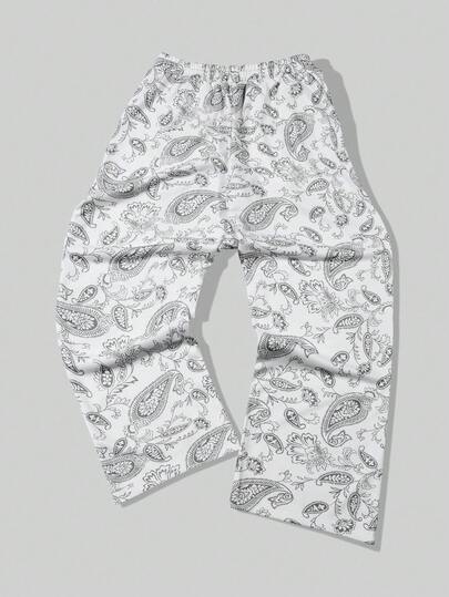 Street Life Men's Letter & Skull Hand Print Drawstring Waist Pockets Straight Leg Sweatpants