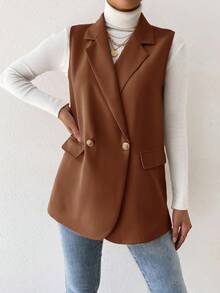 BizChic 2025 Automne/Hiver Nouveau manteau minimaliste sans manches à boutons devant de couleur unie, moderne et élégant pour les déplacements urbains quotidiens. Polyvalent pour Noël, Nouvel An, Thanksgiving, fête, plage, remise de diplôme. Convient pour les invités de mariage, l'hôte, les rendez-vous, les fêtes, les concerts, les brunchs, l'aéroport, pour de multiples occasions - Tabac - Voir 4