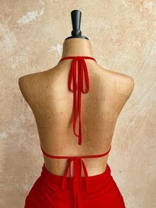 Soleia Váy ngắn hở lưng buộc dây cổ chữ V sâu gợi cảm dành cho nữ, dáng ôm sát, thích hợp cho tiệc tùng, hẹn hò, trà chiều, kỳ nghỉ hè trên bãi biển gợi cảm và thời trang - Đỏ - Xem 6