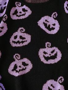 Lunelith SHEIN Lunessa Funny Ghost & Pumpkin Jacquard Knit Crew Neck Casual Pullover Sweater For Halloween