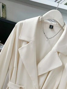 Modelyn Áo khoác blazer tay dài trơn tối giản, ve áo cỡ lớn mặc hàng ngày vào mùa thu/đông - Màu be - Xem 4