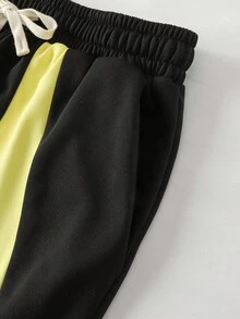 ROMWE MEN Street Life Shorts soltos masculinos com patchwork de cores contrastantes e cordão na cintura - Preto - Ver 5